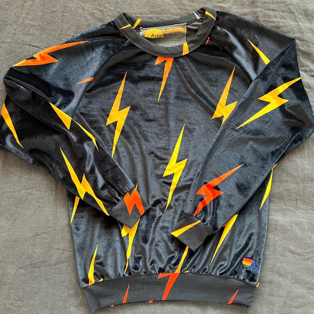 Aviator Nation Women’s black velvet bolt velour women’s small sweatshirt